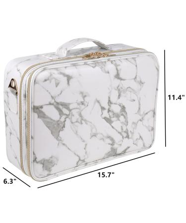 Deayou Large 3-Layer Travel Make-Up Case Portable Marble Cosmetic Bag with Adjustable Partition & Shoulder Strap for Professionals - Buy Online on GoSupps.com