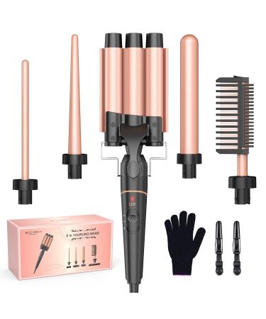 Waver Curling Iron Crimper Hair Iron - BESTOPE PRO 5 in 1 Hot Comb Hair Straightening Brush, Fast Heating Barrel Curling Iron for All Hair Type With Hot Comb