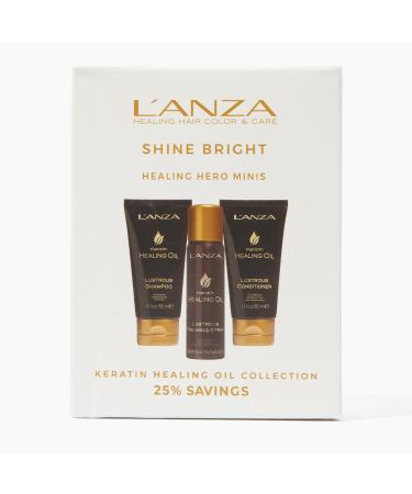 L'ANZA Keratin Healing Oil Mini Trio Hair Kit Lustrous Keratin Shampoo Conditioner & Finishing Hairspray in a Gift Box Luxury Hair Care Kit for Dry Damaged Hair (1.7/1.7/2 Fl Oz)