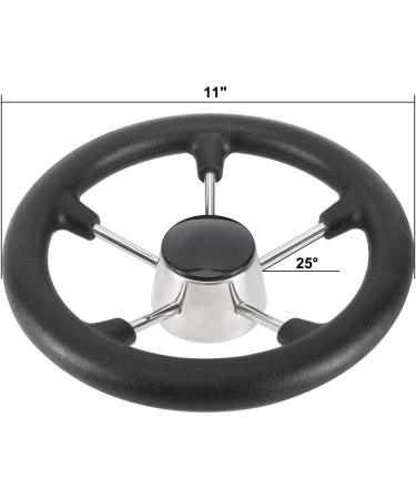 DasMarine 11 5-Spoke Stainless Steel Boat Steering Wheel - 25 Degree Dish, 3/4 Shaft - Black PU Foam Grip - No Knob - Buy Online on GoSupps.com