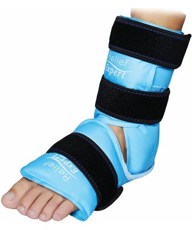 Relief Expert Ankle Foot Ice Pack Wrap for Injuries Reusable Gel Cold Pack with Cold Compression Therapy, Instant Pain Relief for Achilles Tendonitis, Plantar Fasciitis, Foot Heel - Soft Plush Lining Blue Medium Size