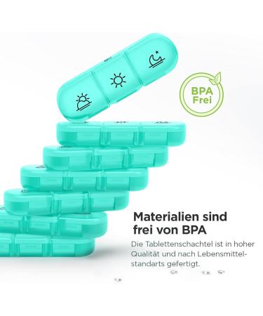 Auvon Weekly Pill Box - 7 Days 3 Compartments - Portable Tablet Organizer for Medications Vitamins & Supplements (Cyan) - Buy Online on GoSupps.com