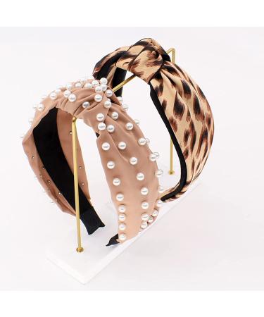 BEGOOD Leopard Print Knotted Headbands for Women - Pearl Wide Fashionable Hair Hoop 2Pcs - Buy Online on GoSupps.com