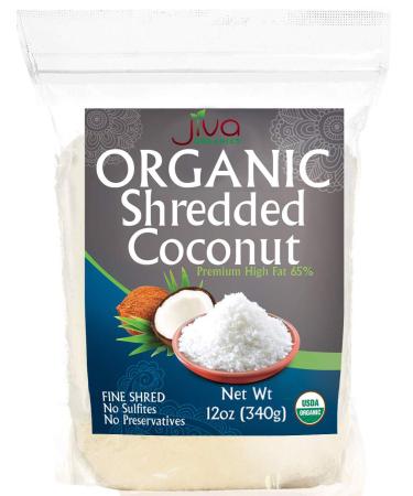 Organic Shredded Coconut Unsweetened 12oz | Desiccated Flakes | Premium Full Fat | Gluten-Free, Non-GMO, Keto Paleo Friendly for Baking | by Jiva Organics 12 Ounce (Pack of 1)