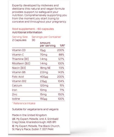 Expertly Formulated Vegan Prenatal Vitamins for Pre-Conception & Pregnancy - 60 Capsules - Buy Online on GoSupps.com