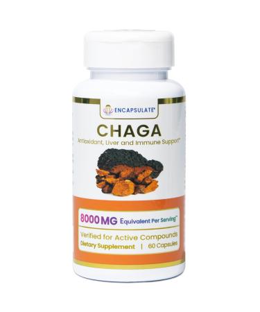 ENCAPSULATE Chaga Capsules 8:1 Extract Premium Organic Fruiting Body 8:1 Mushroom Extract Adaptogen Mushroom Supplement for Antioxidant Digestive & Immune Support Lab Tested 60 Vegan Capsules