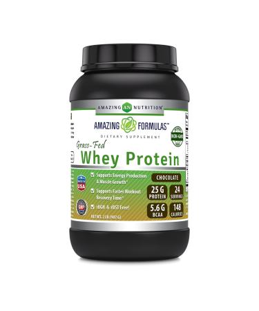 Amazing Formulas Grass-Fed Whey Protein Powder | 25 Grams Protein Supplement | Natural Sweetener and Flavor | Contains BCAA & EAA | Non-GMO | Made in USA (2 Lb Chocolate)