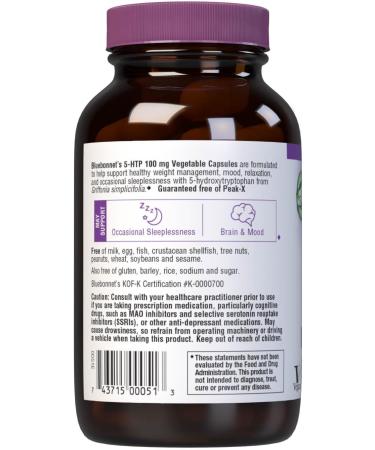 Bluebonnet Nutrition 5-HTP 100mg - Vegan Neurotransmitter Support Mood Booster Soy-Free Gluten-Free Non-GMO 60 Veg Caps - Buy Online on GoSupps.com