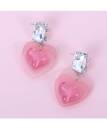 Feylie Sweet Pink Heart Earrings | Fashionable Acrylic Statement Jewelry | Perfect Gift for Women & Girls - Buy Online on GoSupps.com
