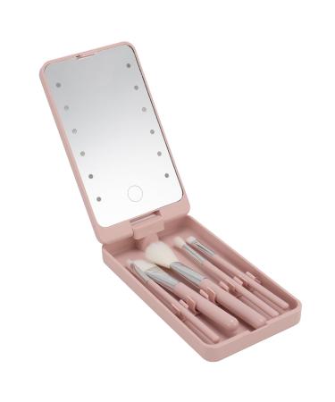 Makeup Brush Set with Mirror Professional Travel Makeup Brush Set Small Portable Cosmetic Brushes Kit with Rotatable LED Light Mirror for Eyeshadow Powder Blush