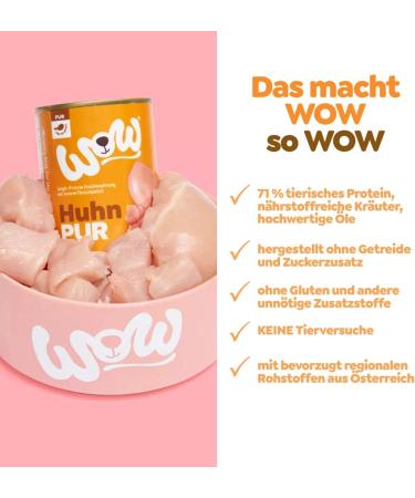 WOW PUR Protein Wet Food with Chicken 6 x 400 g | Rich food for adult dogs | Premium quality with high meat and offal content I Grain-free & high tolerance - Buy Online on GoSupps.com