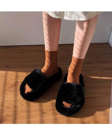 Fluffy Slippers Women Plush Shoes Fabric Rubber Sole Super Fluffy Fur Trim Plush Non-slip Wear-resistant Sole Fashion Plush Flip-Flops Holiday Beach Casual Wear for Indoor Outdoor Fashion Sandals (A 25CM) - Buy Online on GoSupps.com