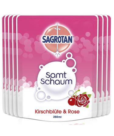 Sagrotan Velvet Foam Refill Cherry Blossom & Rose 8 x 250 ml Foam Soap in a Practical Value Pack Rose 250 ml (Pack of 8)