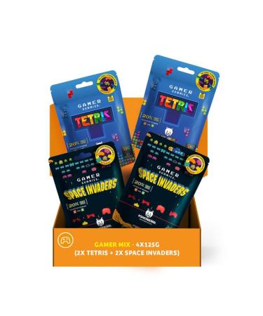 Powerbears gamer rubber - gamer mix - gummy bears in tetris shapes & space invaders gummy bears - fruity flavors (4x125g) gamer mix (multi -fruit taste) 125 g (4 Pack)