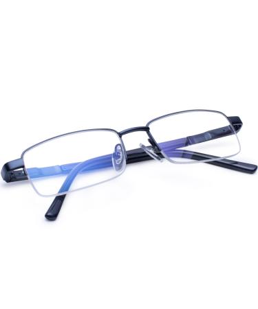 Madison Avenue Half Frame Reading Glasses Men Metal Blue Light Filter Glasses Men Rectangle Readers with Spring Hinges Blue 2.0 x - Buy Online on GoSupps.com