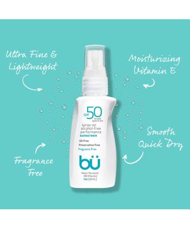 BU SPF 50 Sunscreen Spray for Face and Body 2-Pack with 3.3 oz Fragrance Free and 1 oz White Sage Clear Non Greasy Water Resistant - Buy Online on GoSupps.com