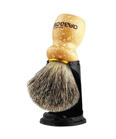 Shaving Brush with Holder, Anbbas Pure Badger Hair Shaving Brush Wood Handle,Black Resin Shaving Stand Contracted Design,2in1 Wet Shaving Set for Men