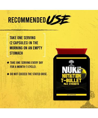 Nuke Nutrition T Bullets Testosterone Booster for Men - 60 Capsules - Natural Anabolic Supplement for Muscle Growth, Strength & Stamina - Buy Online on GoSupps.com
