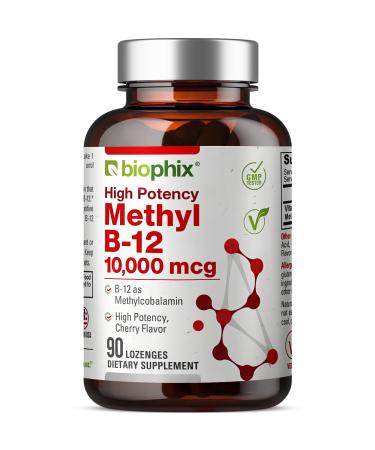 biophix Methyl B-12 10000 mcg 90 Vegan Lozenges Cherry Flavor Extra Strength - Supports Nervous System Immune Health Blood Flow Metabolism Brain Focus Energy