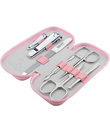 marQus Solingen Germany 7-Piece Manicure Set for Women & Men - Nail Clippers, Tweezers, Grooming Kit - Pink | Great Gift Idea - Buy Online on GoSupps.com