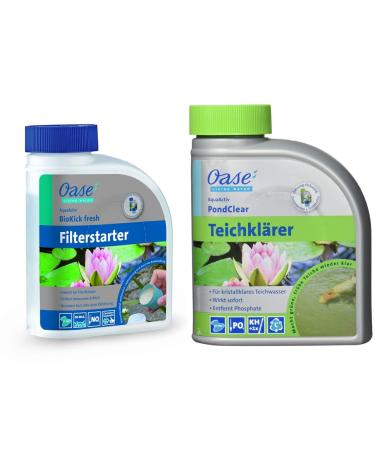OASE 43145 Aquaactiv Biocick Fresh 500 ml for 10 000 L filter bacteria Starterbacteria & 43140 Aquaactiv Pondclear Pond Declarer 500 ml - pond maintenance |Immediate effect |binds to floating algae 500 ml bundle with a pond clarifier 500 ml