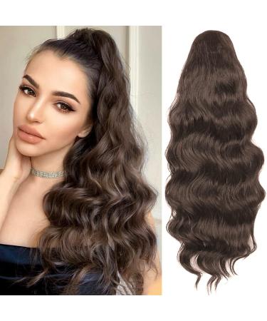 YEESHEDO Brown Long Wavy Drawstring Ponytail Hair Extension 24 Inches - Clip in Synthetic Hairpiece for Women - Buy Online on GoSupps.com