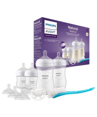 Philips Avent Baby Bottle Newborn Gift Set - 4 Baby Milk Bottles 2 Extra Nipples Ultra-Soft Pacifier and Bottle Brush Babies Aged 0-12 Months+ (Model SCD838/13) Giftset with 4 bottles 4 Teats Soother & Brush