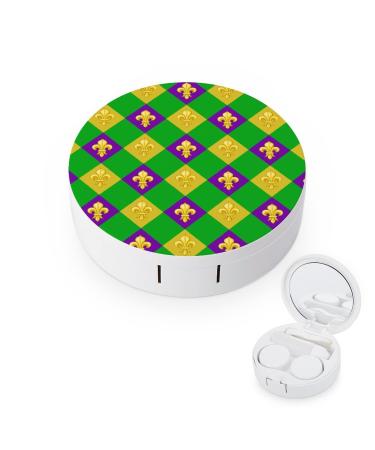 Fleur De Lis-Mardi Gras Round Case For Contact Lens Kit Storage Box with Mirror Printed