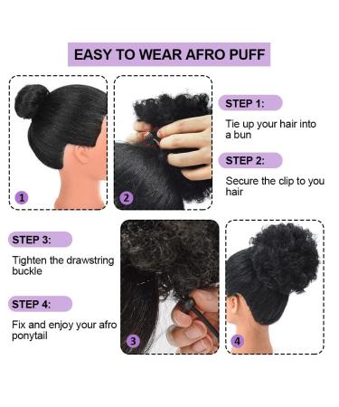 YEAME Short Kinky Curly Afro Puff Drawstring Ponytail | Premium Synthetic Hair Puff for Black Women | Natural Black 1B Color - Buy Online on GoSupps.com