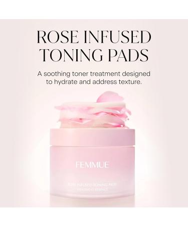 FEMMUE Rose Infused Face Toning Pads (60 Pack) | Daily Exfoliating Toner Cotton Rounds with Rose Water | Korean Skin Care New Rose Infused Toning Pads - Buy Online on GoSupps.com