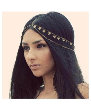 Andelaisi Boho Gold Disc Pendant Layered Head Chain - Gypsy Coin Hairchain for Women and Girls - Buy Online on GoSupps.com