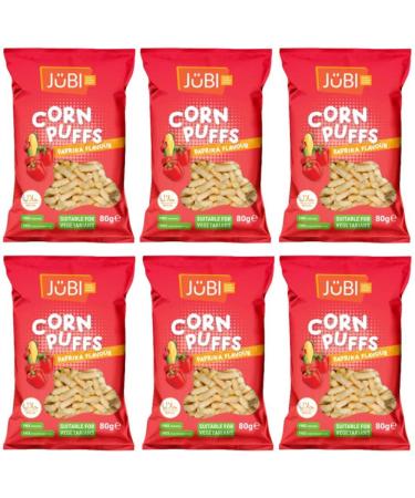 Jubi Corn Puffs Halal Certified No MSG No Preservatives Crisps Bag + FabFinds Mug (6 Pack Paprika)