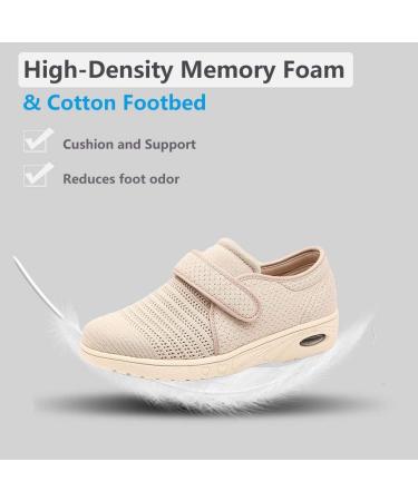Women's Adjustable Diabetic Walking Shoes - Wide Width Sneakers for Seniors with Swollen Feet & Foot Pain - Breathable Beige - Buy Online on GoSupps.com