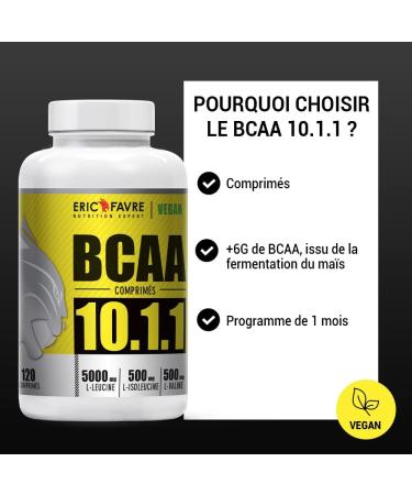 BCAA TABLETS 10.1.1 - Amino Acids Vegan Bodybuilding Highly Dosed - Your Ally For Effective Workouts - Enhanced Performance - Program 30J - French Laboratory Eric Favre - Buy Online on GoSupps.com