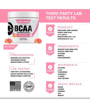 Honey Badger BCAA Amino Acids Powder - Vegan Keto Pink Lemonade | Electrolytes for Hydration & Recovery | Sugar Free & Paleo - 30 Servings - Buy Online on GoSupps.com