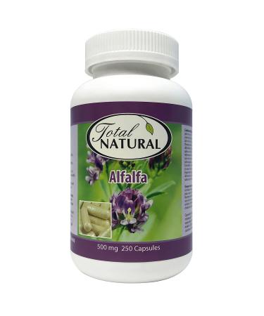 Natural Alfalfa Supplement 500mg 250 Capsules 2 Bottles by Total Natural, Rich in Vitamins & Trace Minerals, Promotes Energy & Vitality, Promotes Digestive Health