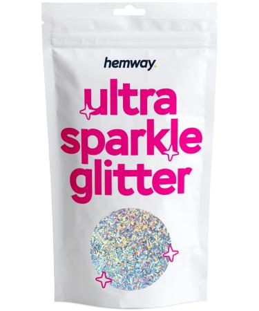 Hemway Premium Ultra Sparkle Glitter 100g / 3.5oz Multi Purpose Metallic Flake for Arts Crafts Nails Cosmetics Resin Festival Face Hair - Shaped (1/8 0.125 3mm) - Silver Holographic Fibre