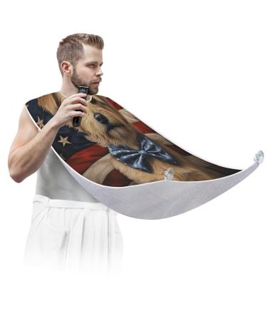 Beard Bib Apron Independence Day in the United States Puppies Beard Hair Catcher for Men Shaving Fathers Day Anniversary Christmas Gifts for Dad Husband Beard Bib with 2 Suction Cups