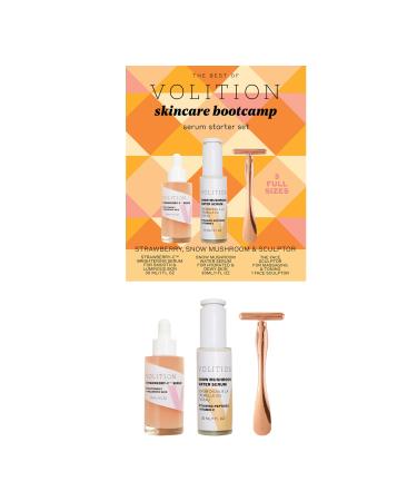 Volition Beauty Skincare Bootcamp Kit - Brightens and Firms Dull Skin - Strawberry-C Serum Snow Mushroom Water Serum & Face Sculptor Massager