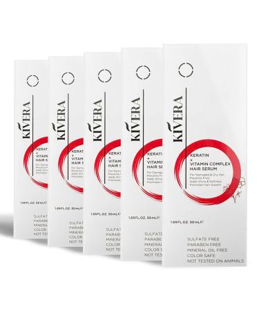 KIVERA Keratin + Vitamin Complex Hair Serum - Hair Serum for Hair Growth - Hair Serum for Frizzy and Damaged Hair - Anti Frizz Hair Serum for Men & Women 5 Pack 1.69 Fl Oz (Pack of 5)