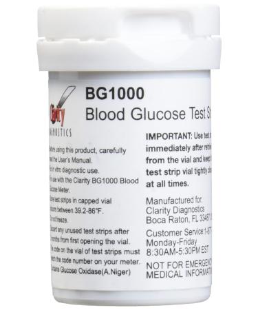 Clarity Diagnostics CLA CD-BG5 BG1000 Blood Glucose Meter Strip (Pack of 50)