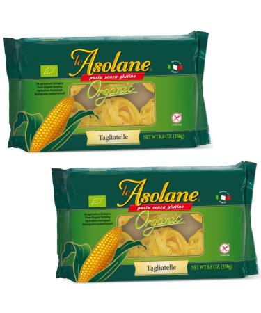 Le Asolane Certified Organic Gluten Free Tagliatelle Pasta | 2 Pack | Authentic Imported Italian Gourmet Pasta from Select Premium Grade Corn Flour | 8.8 oz packages