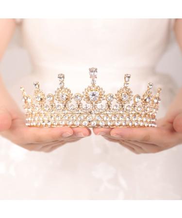JWICOS Gold Crystal Queen Crown for Women Rhinestone Tiara for Girls Wedding Crowns for Bride Birthday Party Pageant Prom (Gold)