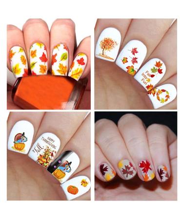 Kalolary Autumn Nail Stickers - 12 Self-Adhesive 3D Designs with Maple Leaves Pumpkins Squirrels & Sunflowers for Women's DIY Nail Art - Buy Online on GoSupps.com
