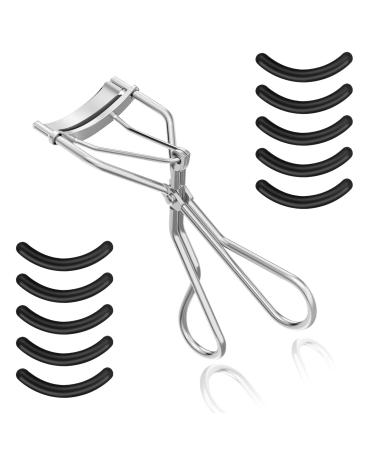 Sibba eyelash pliers with 10 refill silicone pads rose golden eyelashcase for women lash curler easy to curl eyelashes natural and fits all eye shapes (silver)
