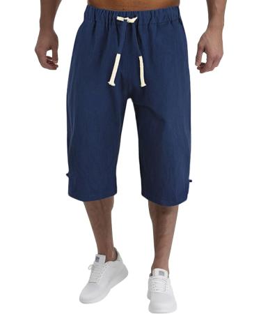 Buy Cewifo Men's Linen Workout Shorts - Casual Cotton Cut Short Pants in Marine Black & White | Summer Styles up to 5XL - Buy Online on GoSupps.com