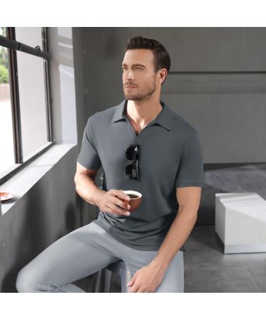 HMIYA Men's Polo Shirt - Short Sleeve Breathable Golf T-Shirt Quick Drying 5XL - Light Gray - International Shipping Available - Buy Online on GoSupps.com