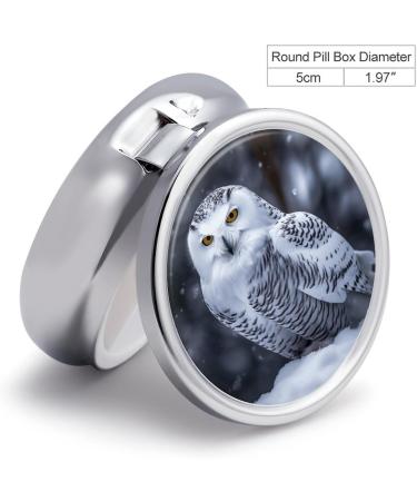Shop Round Pill Box - Arctic Owl Print | 3 Compartment Decorative Metal Organizer | Portable Pocket Pill Box - Buy Online on GoSupps.com