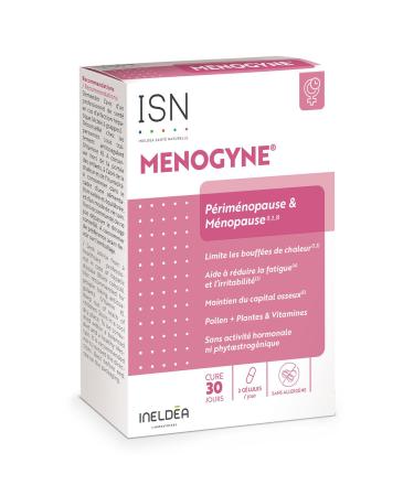 ISN - Menogyne® - Menopause & Premenopause - Limits hot flashes & night sweats - Rebalances hormonal activity - Pollen, Rhodiola, Vitamins B6, B9 & B12 - 30-day cure