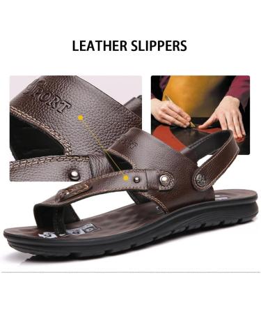 Men's Leather Flip Flops for Plantar Fasciitis | Lightweight Bunion Splints & Vintage Orthopedic Sandals - Size 9.5 Black - Buy Online on GoSupps.com